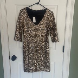 NWT Metaphor Gold Sqeuin 3/4 Sleeve Mini Dress